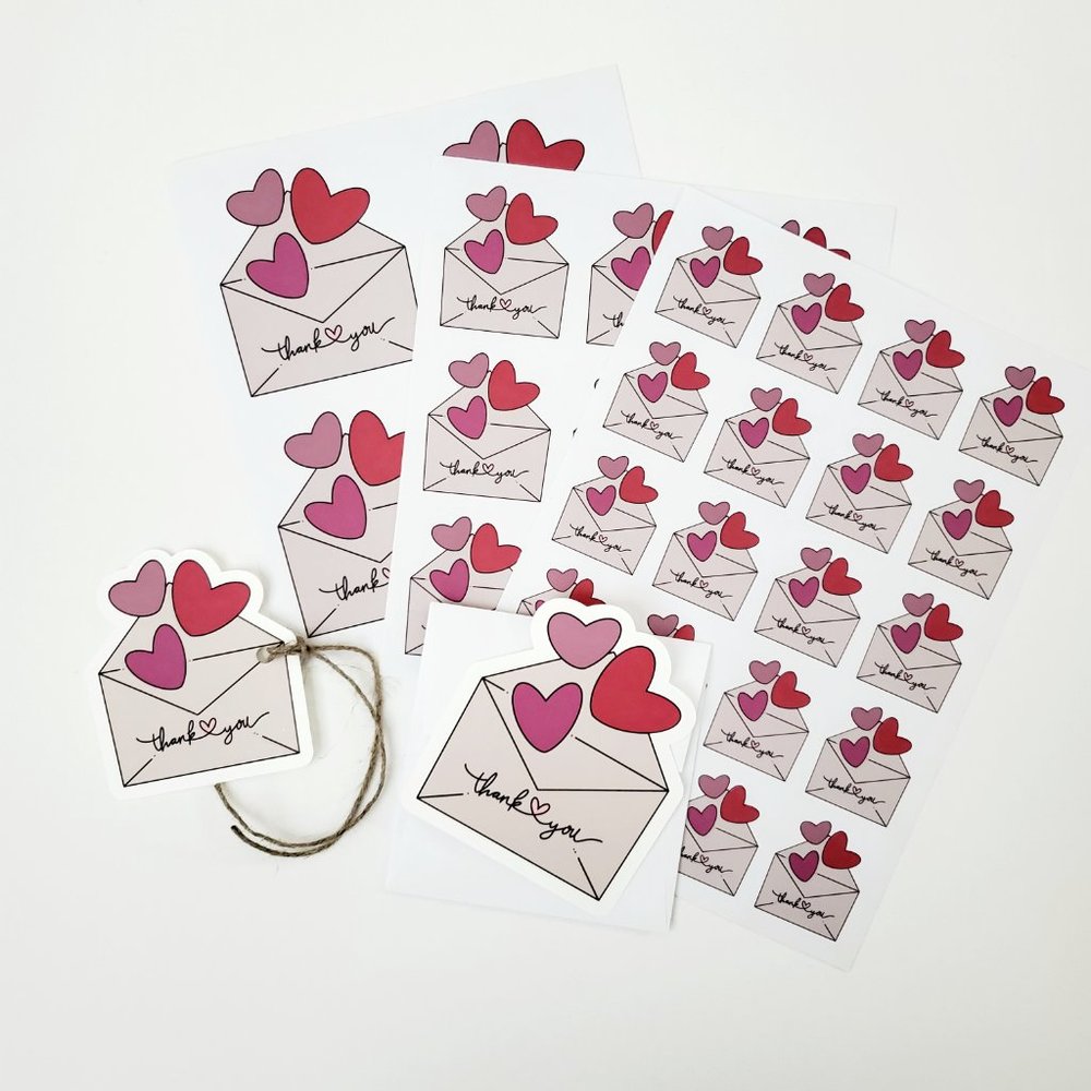 LB066 HANG TAGS Lots of Love Heart Envelope Says Thank You [Price Firm] - Picture 6 of 8